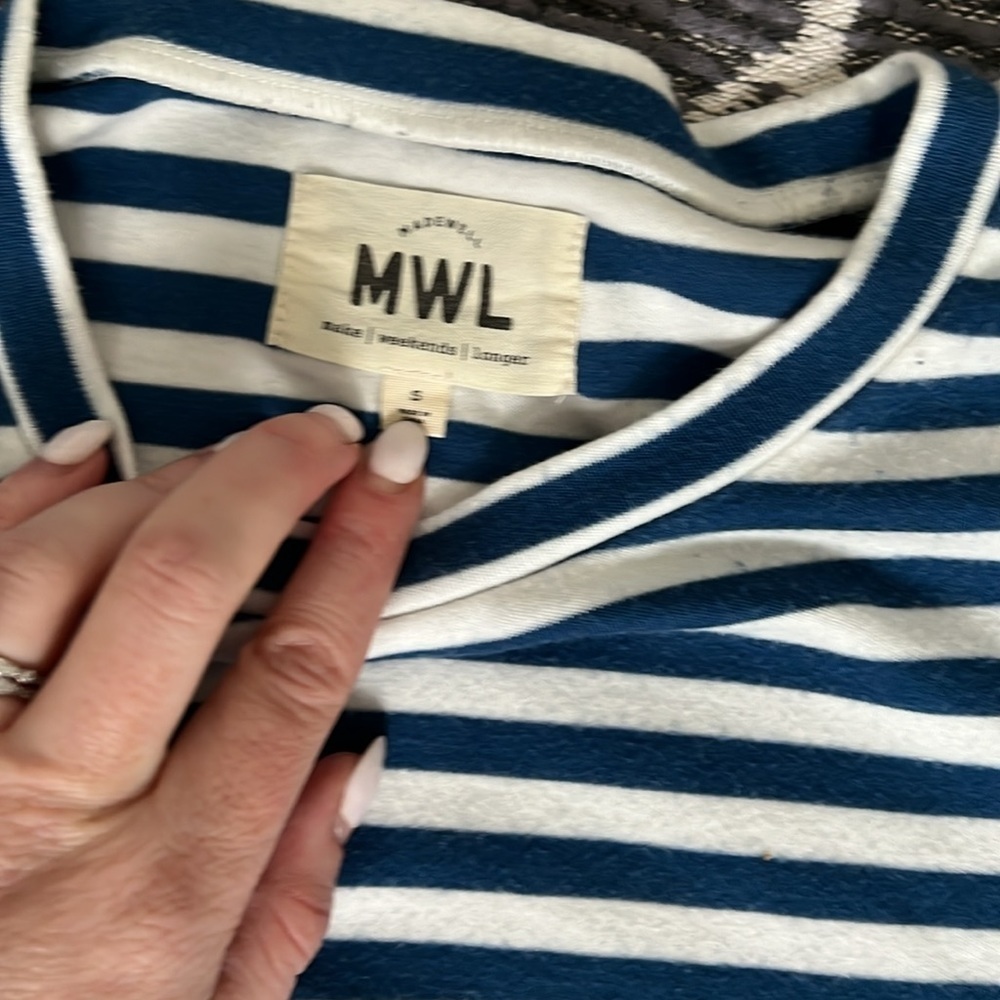 Madewell Boxy Crewneck Blue Stripe Tshirt Top - Picture 3 of 5